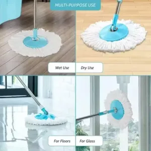 Spin Mop Rod Stick with 2 Refills – Wet & Dry 360° Floor Cleaner