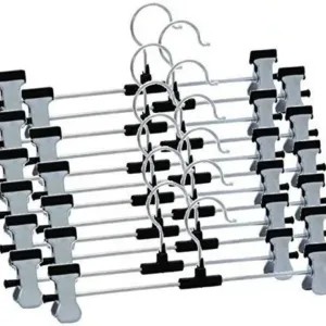 Stainless Steel Adjustable Clip Hangers for Pants Skirts Clothes Non Slip Metal Hanger Set (12 Pieces)