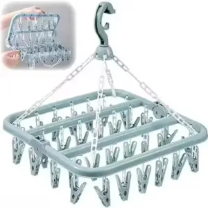 CLICK US Plastic Square Cloth Drying Stand Hanger – 28 Clips