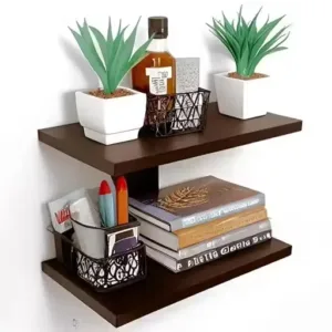 Wooden Wall Shelf 2 Tier Display Rack for Home Decor Books Plants and Storage Organizer