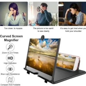 8 Inch 3D HD Mobile Screen Magnifier with Foldable Stand Phone Screen Expander Amplifier for Movies Videos Gaming (Multicolor)