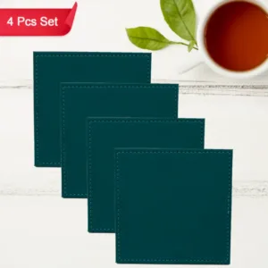 Square Leather Tea Coffee Cup Coaster Set for Dining Table Home Office (4 Pc)