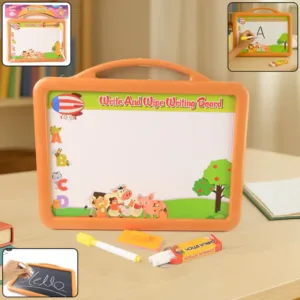 2-in-1 Double-Sided Write and Wipe Educational Drawing Board for Kids Portable Whiteboard & Blackboard with Marker, Duster and Chalk