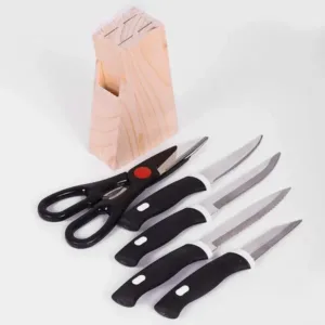5-Piece Kitchen Knife Set with Wooden Block & Scissors | Tempered Stainless Steel Sharp Knife Set for Cutting, Chopping & Slicing | Multipurpose Chef Knife Set for Home Kitchen (Black)