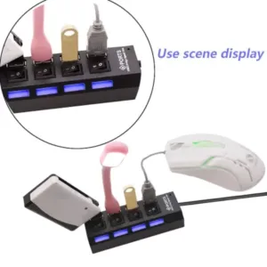 4 Port USB, HUB USB 2.0 HUB Splitter High Speed with On/Off Switch Multi LED Adapter Compatible with Tablet Laptop Computer Notebook ( default, Standard ).