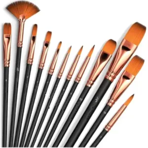 Professional Artist Paint Brush Set of 12 | Nylon Hair Round Pointed Tip Brushes for Acrylic, Watercolor & Oil Painting | Pack of 12 ( default, OS )