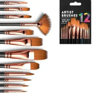 Professional Artist Paint Brush Set of 12 | Nylon Hair Round Pointed Tip Brushes for Acrylic, Watercolor & Oil Painting | Pack of 12 ( default, OS )